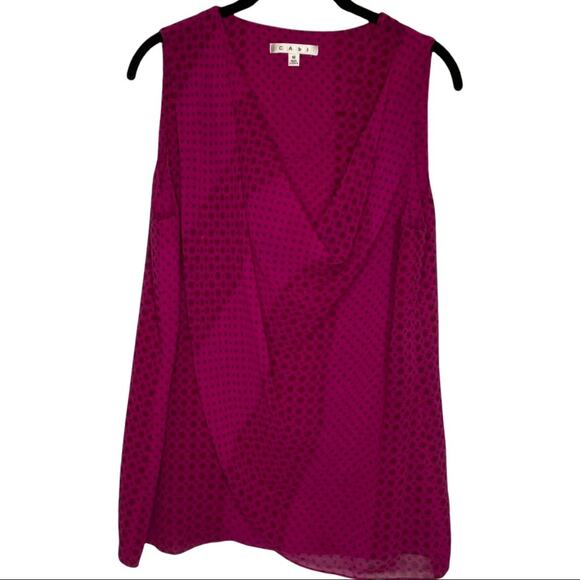 CAbi Brilliant Fuchsia Floral Print Front Drape Sleeveless Blouse Size Medium - Picture 2 of 10